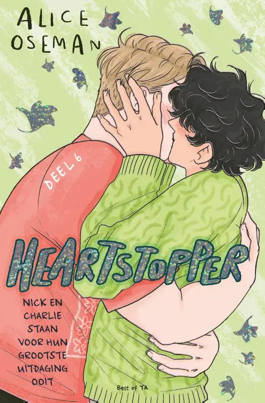 The cover of heartstopper volume 6 nederlands by alice oseman shows two characters in colorful sweaters embracing