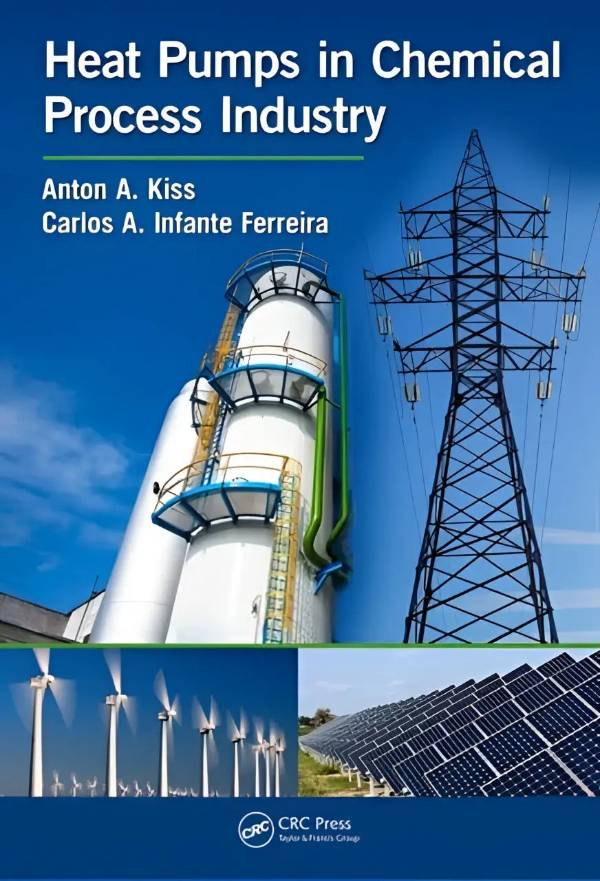 The book cover shows a white cylindrical heat exchanger with blue railings and green piping in the chemical process industry