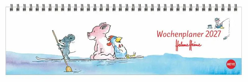 Dit is de helme heine praktischer tischquerkalender 2027 met spirale binding en vrolijke dierenillustraties