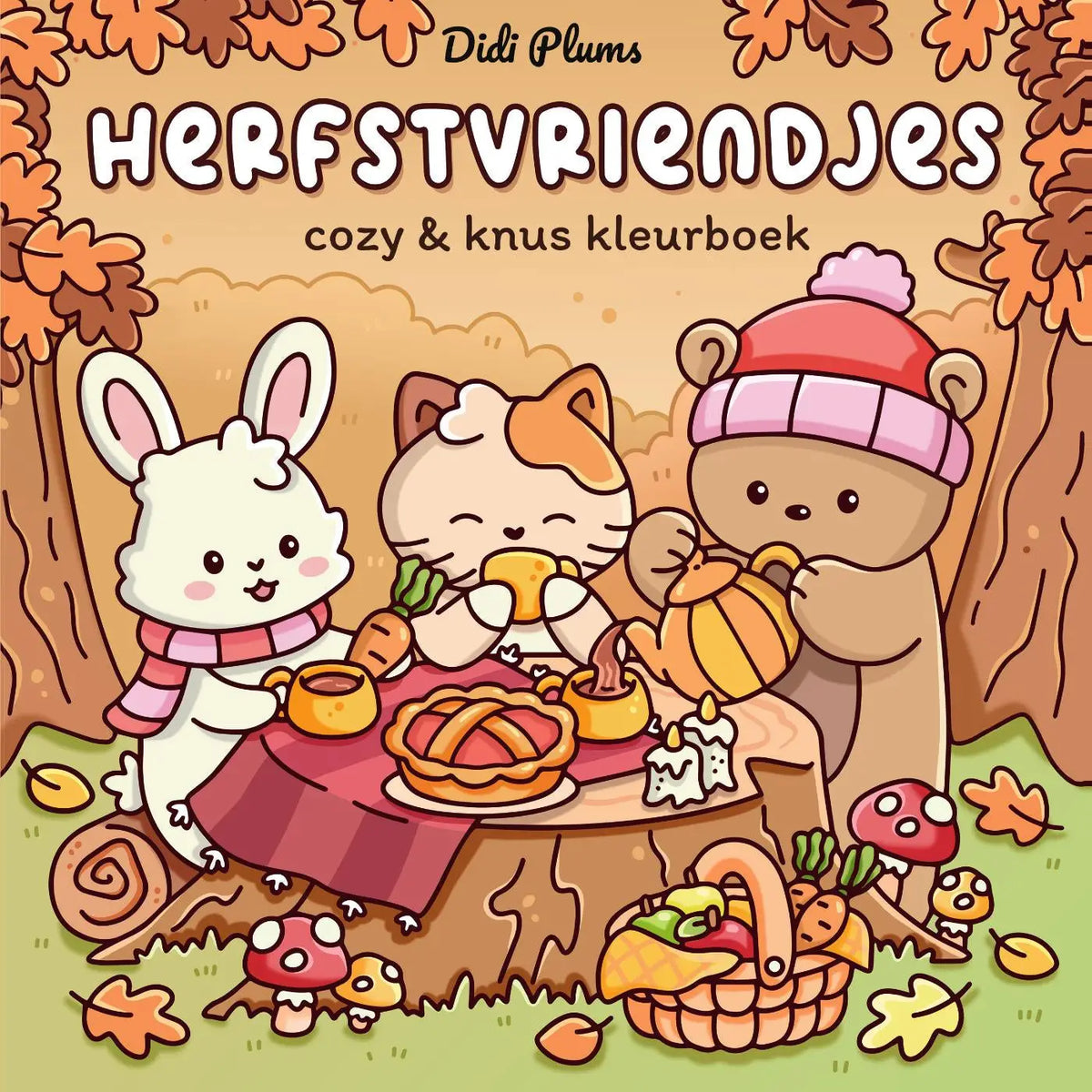 Herfstvriendjes herfstkleurboek met schattige cartoon dieren picknicken onder vallende bladeren didi plums