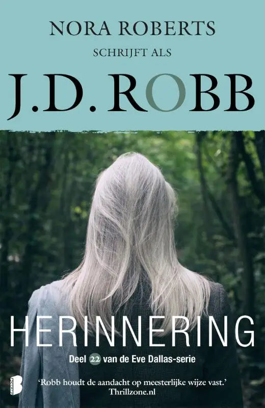 Het boek cover van herinnering toont een vrouw met lang zilverwit haar geschreven door j.d