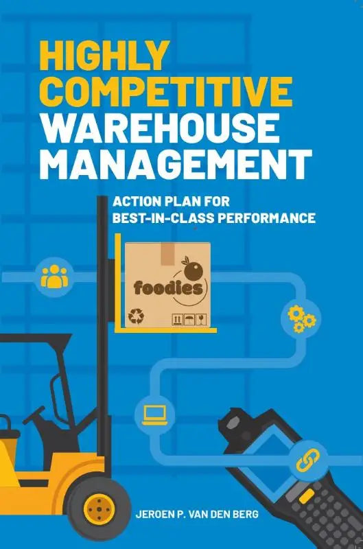 Blauw boek met geel-witte tekst over highly competitive warehouse management door jeroen p. voor competitive warehouse management