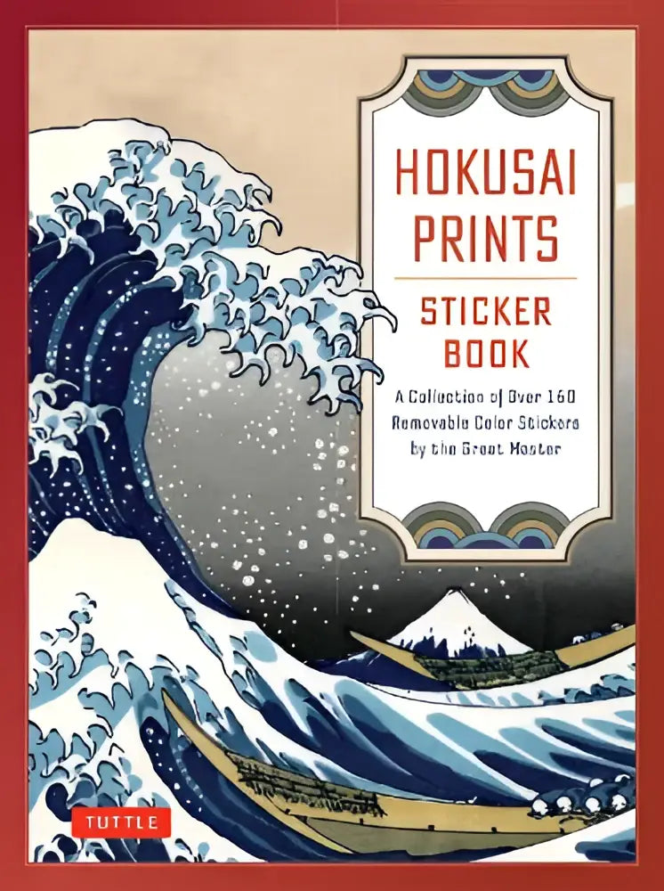Hokusai prints sticker book met levendige blauwe en witte golfillustratie in traditionele japanse kunststijl