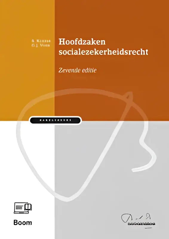Oranje-wit hardcover boek hoofdzaken socialezekerheidsrecht met zwarte tekst op de voorkant