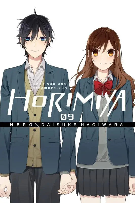 Blauwe blazer met rode strik en grijze rok uit Horimiya vol 9 manga kledingstijl