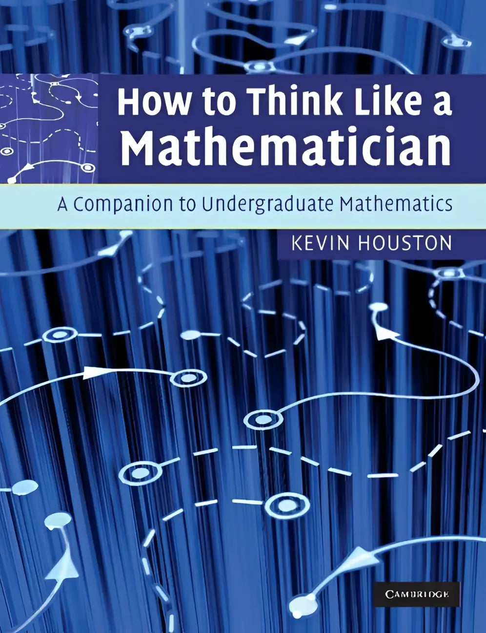 Blauw hardcover boek how to think like a mathematician van kevin houston gepubliceerd door cambridge voor wiskundig denken