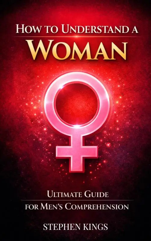 A glowing pink female symbol on a deep red starry background in the ultimate guide for understanding a woman