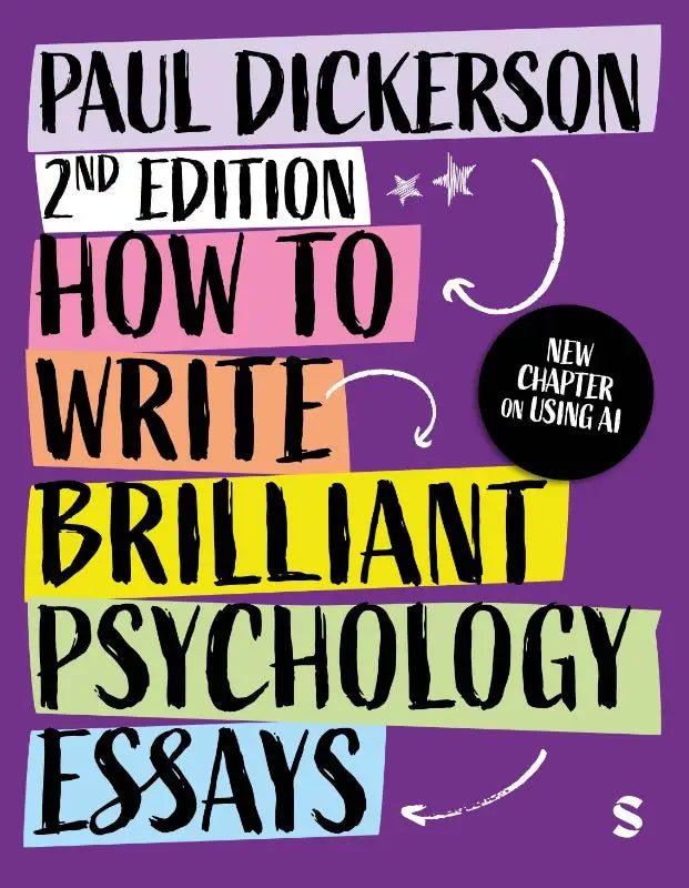 Vibrante paarse boekomslag van how to write brilliant psychology essays met opvallende tekstblokken voor briljante psychologie essays