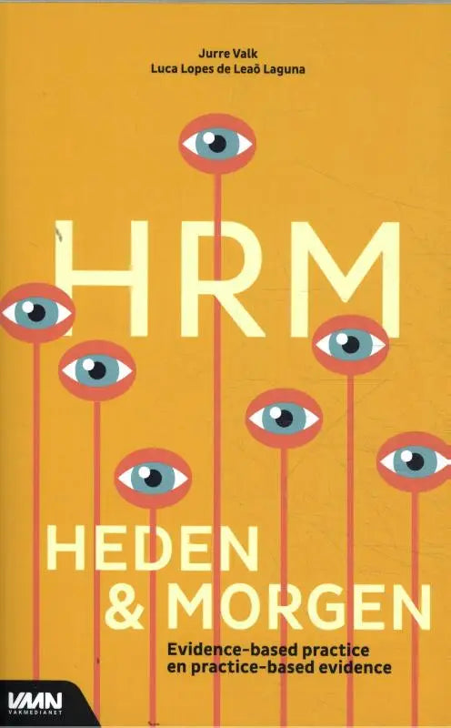 De hrm heden & morgen boekcover toont vetgele tekst op oranje achtergrond met gestileerde rode ogen patroon