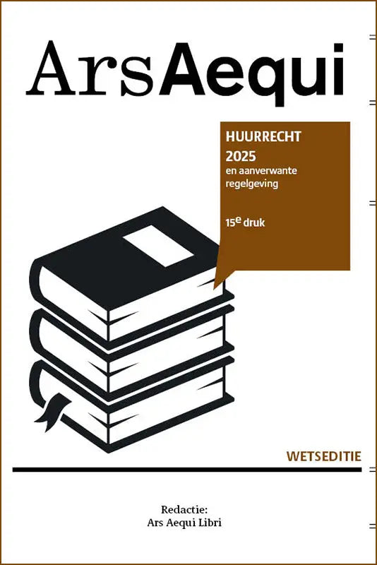 Black gestileerde illustratie van drie opgestapelde boeken bij huurrecht 2025 van juridische uitgeverij ars aequi