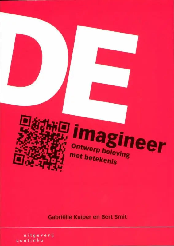 Rode boekomslag De imagineer met witte letters de, titel imagineer en QR-code