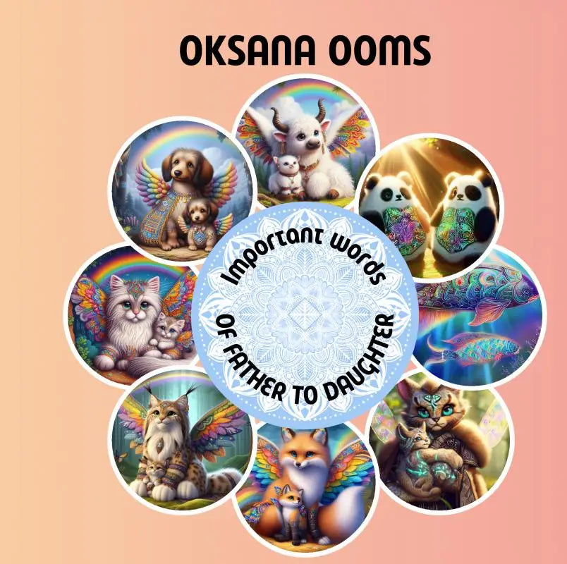 Centerpiece cirkelvormige sticker met wit mandala ontwerp en tekst belangrijke woorden van vader tot dochter voor jonge lezers