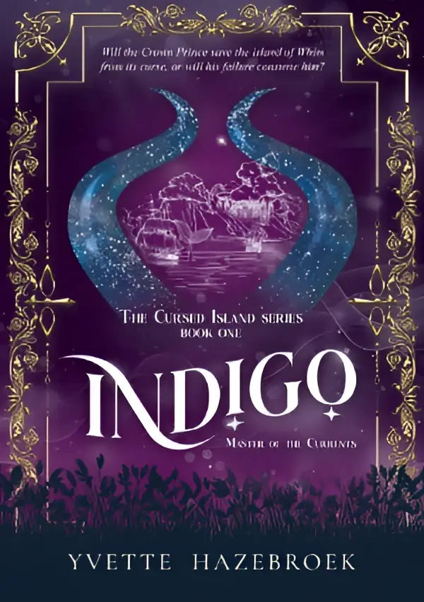 The book cover of Indigo Master of the Currents features a purple and gold design with swirling blue patterns