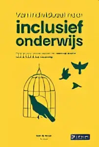 De boekcover van van individueel naar inclusief onderwijs door bert wienen toont gele achtergrond met zwarte vogels en tekst convoy uitgevers