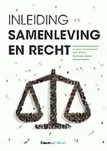 Zwart-wit grafische afbeelding met inleiding samenleving en recht tekst en weegschaal illustratie in afra kotiso jamila sallali product