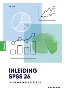 De cover van de inleiding spss 26 gids voor hoger onderwijs toont een helder ontwerp met blauwe en groene elementen