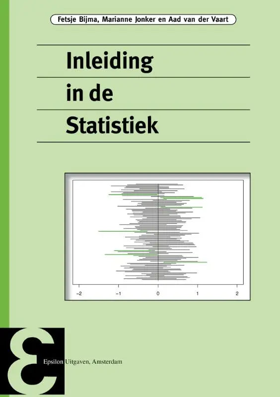 Lichtgroene boekomslag van inleiding in de statistiek met statistiekgrafiek illustratie door fetsje bijma marianne jonker epsilon uitgaven