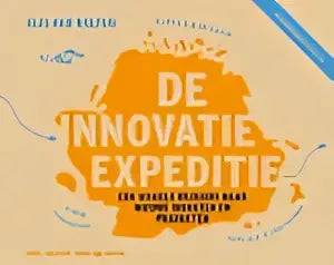 Oranje logo met gestileerde tekst de innovatie experience en kleinere nederlandse zin voor innovatief innovatie expeditie product
