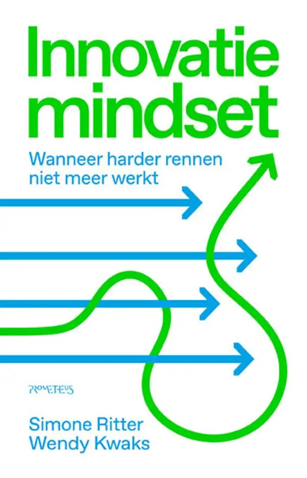 Green and blue graphic book cover innovatiemindset by simone ritter and wendy kwaks on when harder rennen no longer works