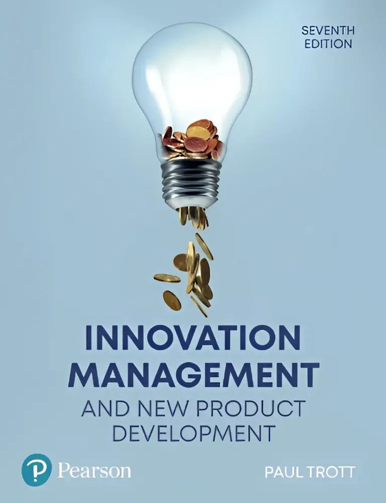 Een heldere glazen gloeilamp met munten erin en eruit vallen, voor het zevende editieboek innovation management and new product development door paul trott
