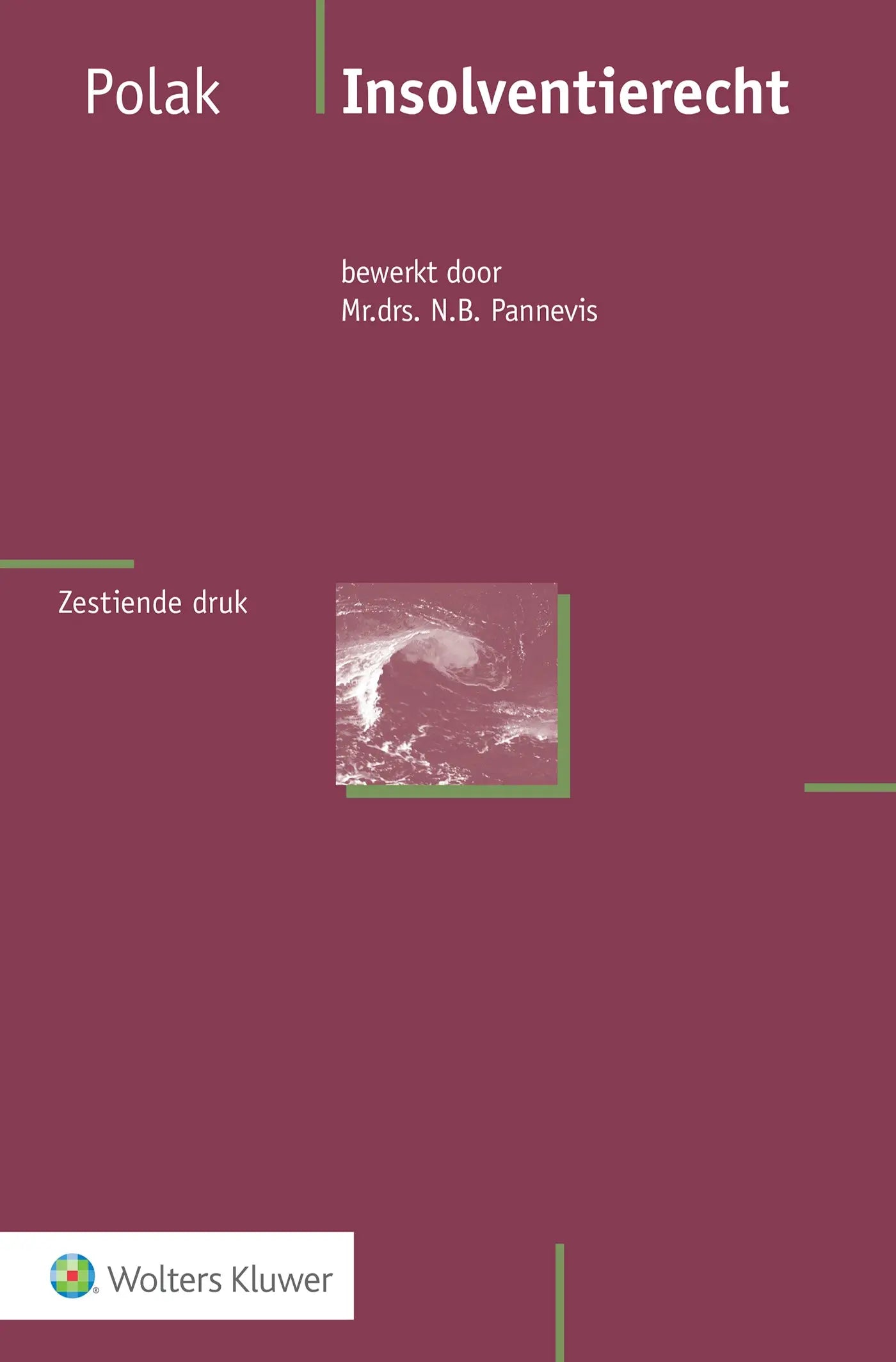 Maroon insolventierecht boekcover met witte tekst en kleine afbeelding van stormachtige zee