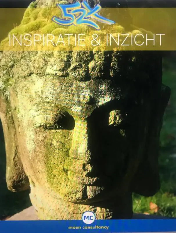 Weerstandige stenen boeddha hoofdsculptuur met mosgroene patina en serene uitstraling voor inspiratie en inzicht