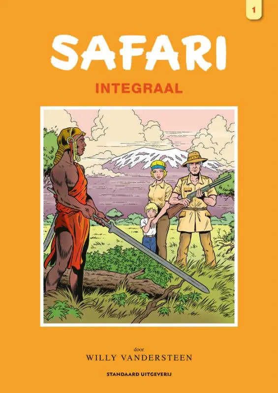 Oranje comicboekcover van safari integraal door willy vandersteen in integraal collectie strips algemeen