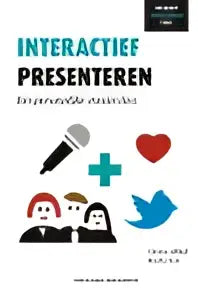 Het product interactief presenteren is een zwart-wit grafisch ontwerp met de tekst interactief presenteren en namen christa althof en rosita setz