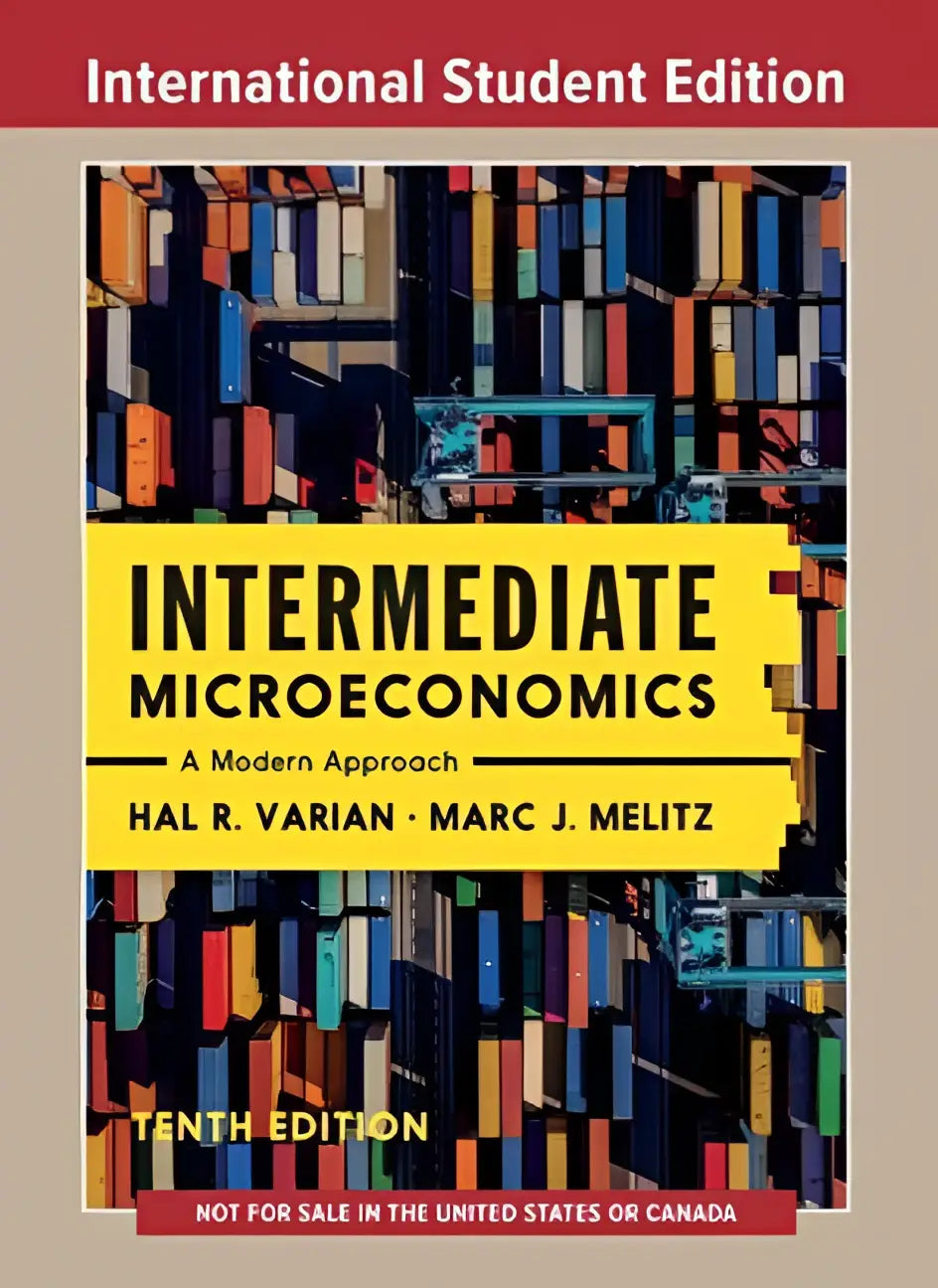 Het boek intermediate microeconomics a modern approach toont een abstract ontwerp van gekleurde shipping containers
