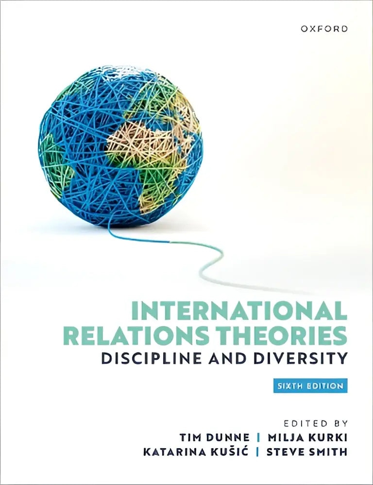 The book cover of international relations theories discipline and diversity shows a globe wrapped in blue and green string