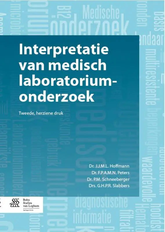 Blauw boek met witte tekst interpretatie van medisch laboratoriumonderzoek van bsl media gericht op geneeskunde algemeen