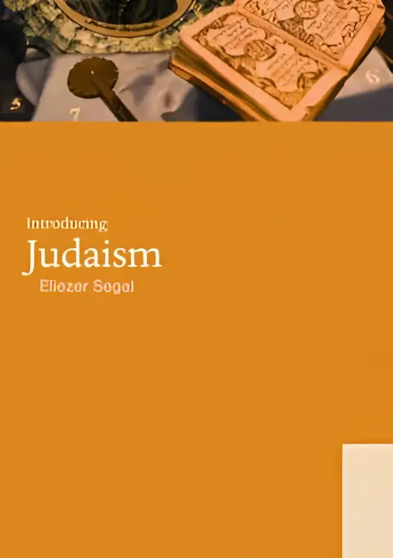 De cover van het boek introducing judaism door eliezer segal toont een warme oranje achtergrond met een goudembossingillustratie