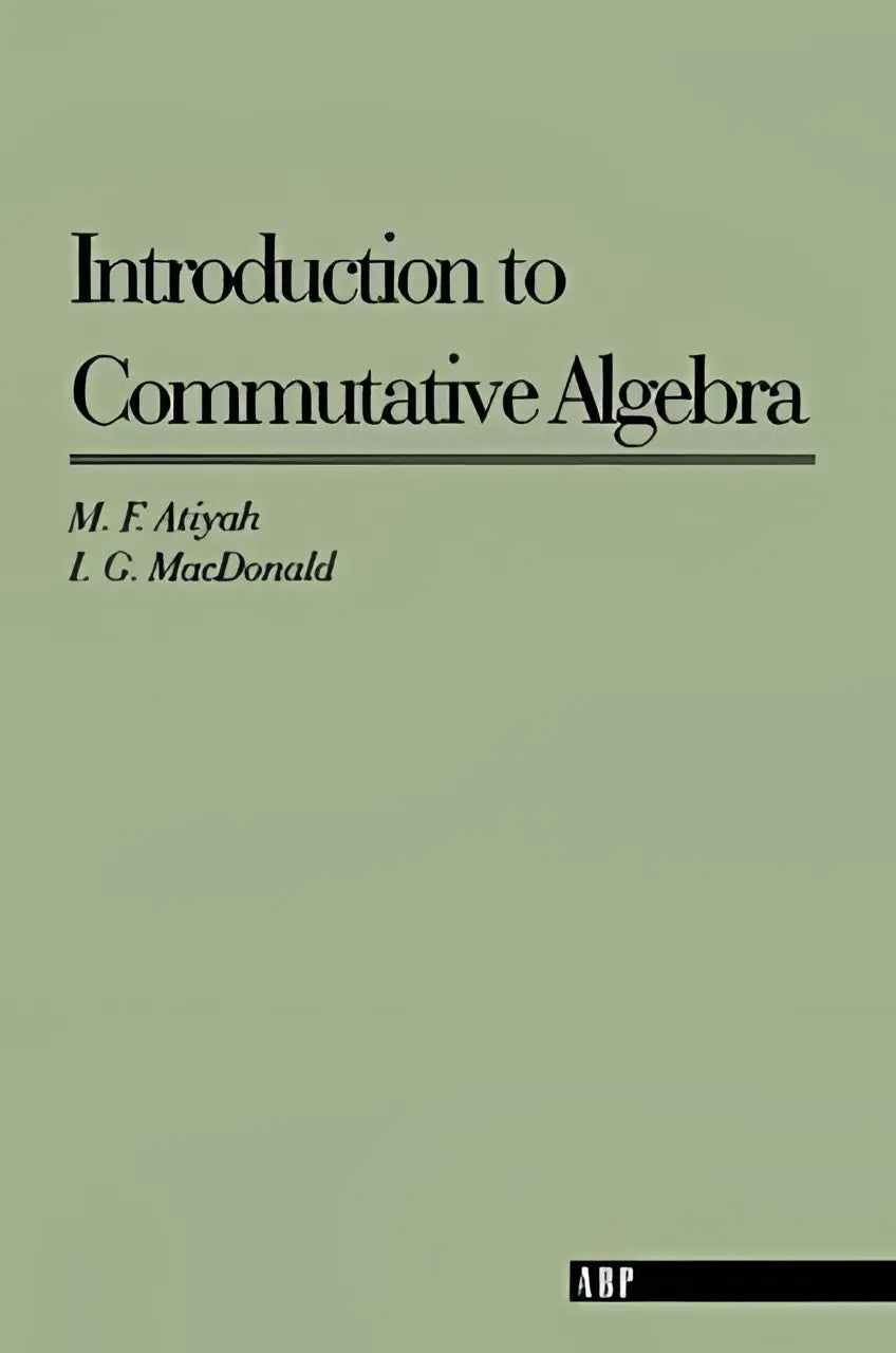 Boekcover van introduction to commutative algebra is effen olijfgroen met zwarte serif tekst die dit book grew beschrijft