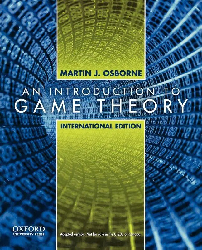 De boekcover van introduction to game theory toont een digitale tunnel in blauw en geel met binary code en gedragswetenschappen