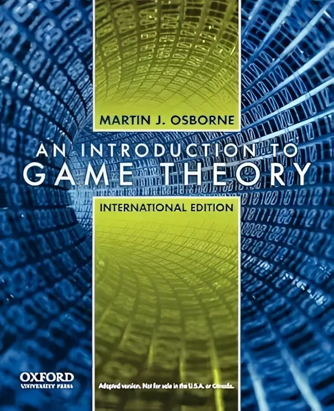 De boekcover toont een blauwgroen digitaal tunnelontwerp van introduction to game theory door martin j voor behavioural sciences