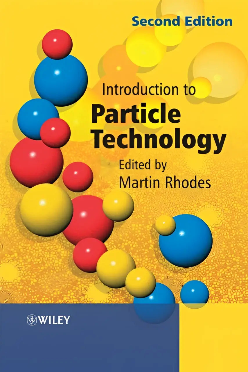 De omslag van het tweede drukboek introduction to particle technology toont gele en blauwe bolvormige deeltjes voor chemical engineering