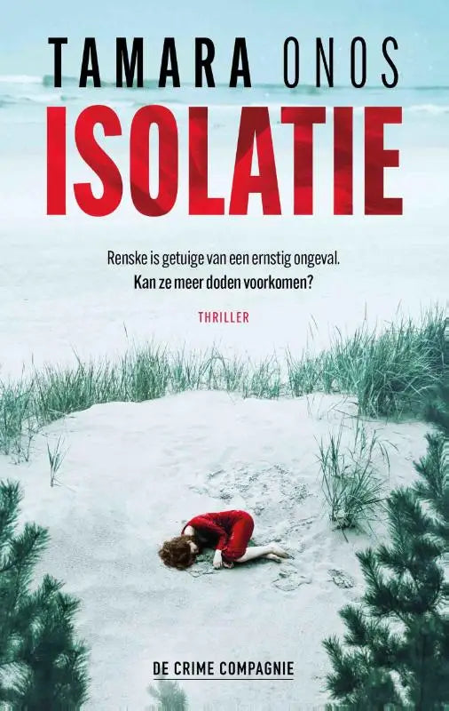 Vrouw liggend op buik in sneeuw met rode isolatiejurk van renske nijland
