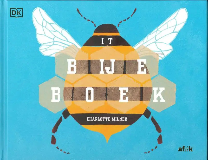 Een levendige geel-zwarte geïllustreerde bij met witte vleugels als kinderboekcover voor jonge lezers