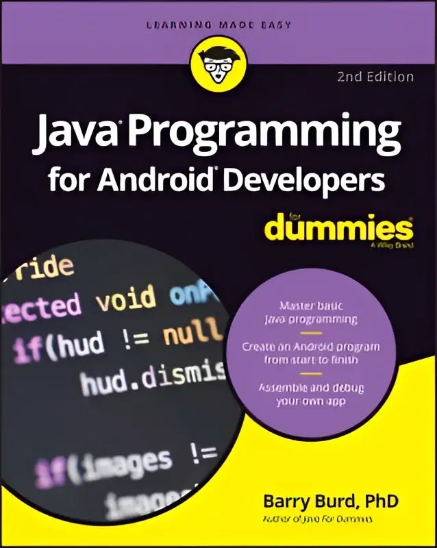 Cover of java programming for android developers for dummies 2nd edition by barry burd phd featuring java programming for android guidance