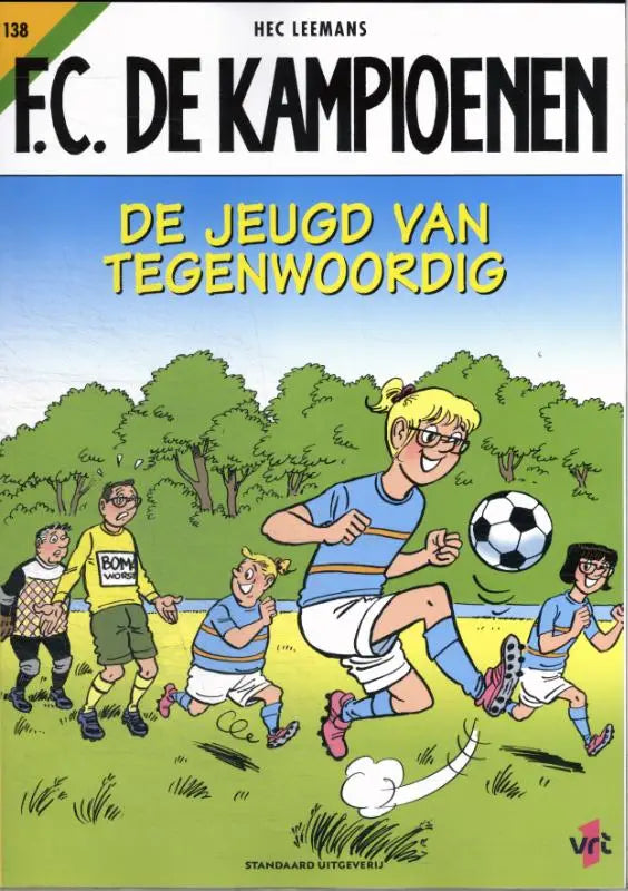 De kleurrijke cover van het stripboek f.c. in de collectie jeugd van tegenwoordig door hec leemans zichtbaar
