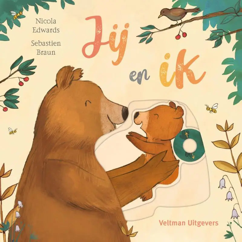Voor jonge lezers een zachte geïllustreerde cover van het boek jij en ik met een warme bruine beer die een babybeer vasthoudt