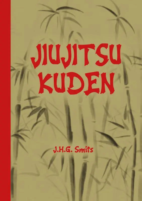 Rode jiujitsu kuden boekomslag met bamboeillustratie geschikt voor jiujitsu kuden beoefenaars