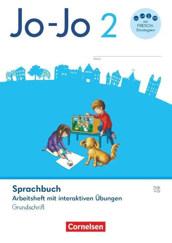 Jo-jo sprachbuch allgemeine ausgabe 2 schuljahr arbetsheft mit interaktiven oefeningen en blauwe kaft met kinderen en hond