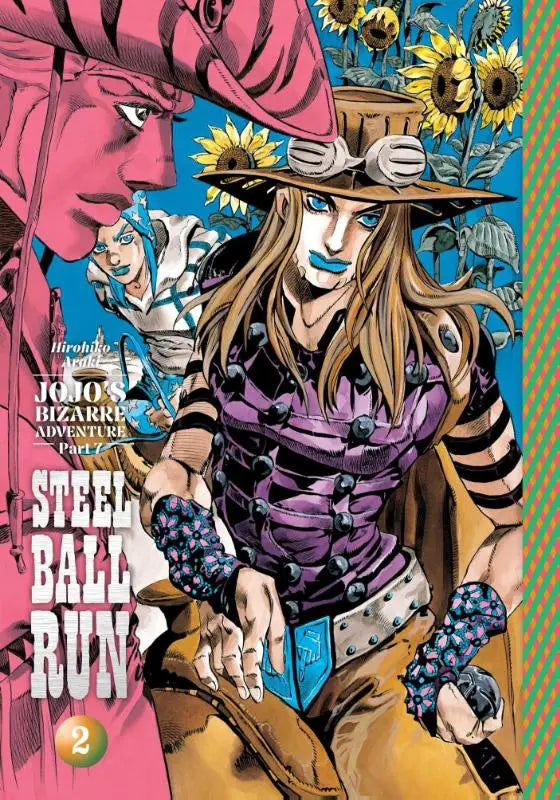 De cover van jojo’s bizarre adventure part 7 steel ball run vol 2 toont een personage met paarse harnas en blauwe lipstick