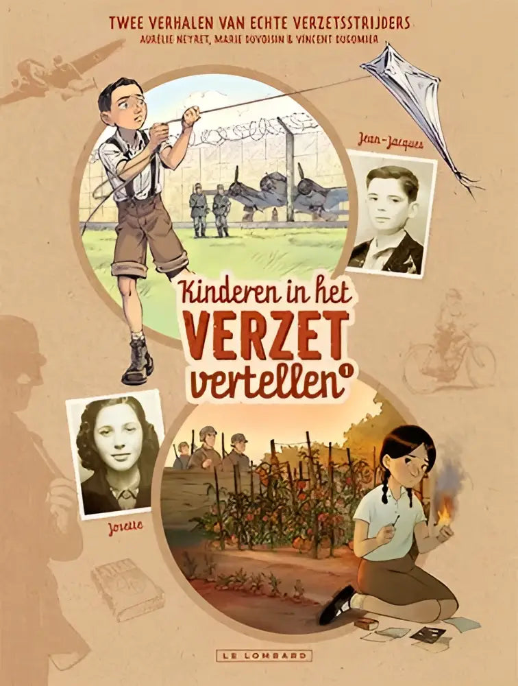 De cover van het geïllustreerde boek kinderen in het verzet vertellen toont sepia kunst voor jonge lezers over verzet vertellen