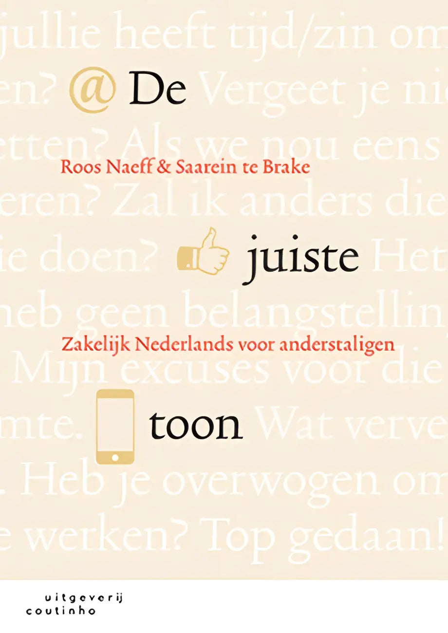 Boekcover De juiste toon minimalistisch licht beige met zwart, rood en goud tekst
