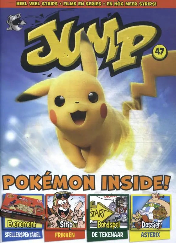 Jump 47 magazine met gele pikachu op cover, een van de dikste jeugdblad in strips algemeen en charel cambré style