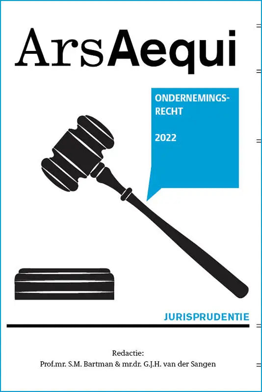 Zwarte silhouet van een hamer op de cover van jurisprudentie ondernemingsrecht van juridische uitgeverij ars aequi