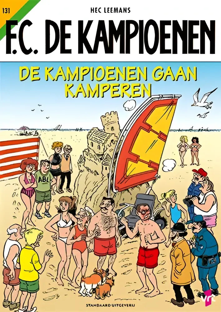 De cover van het comicboek f.c. in kampioenen gaan kamperen toont de hoofdpersonages in een kampeersetting