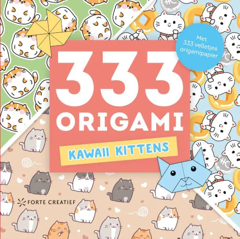 Een kleurrijke boekcover met kawaii kittens en 333 origami in het roze voor hobby’s algemeen